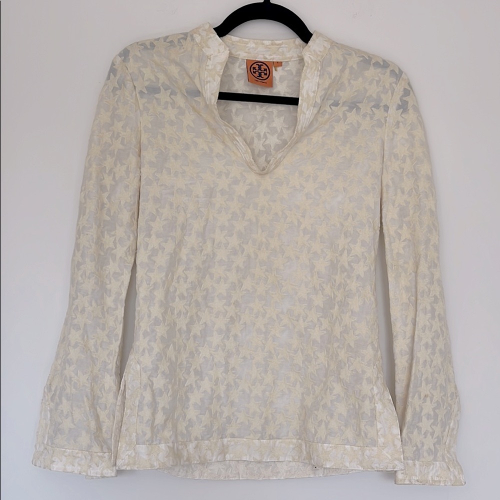 Tory Burch Cream Floral Star Embellished Women's Tunic Size 0